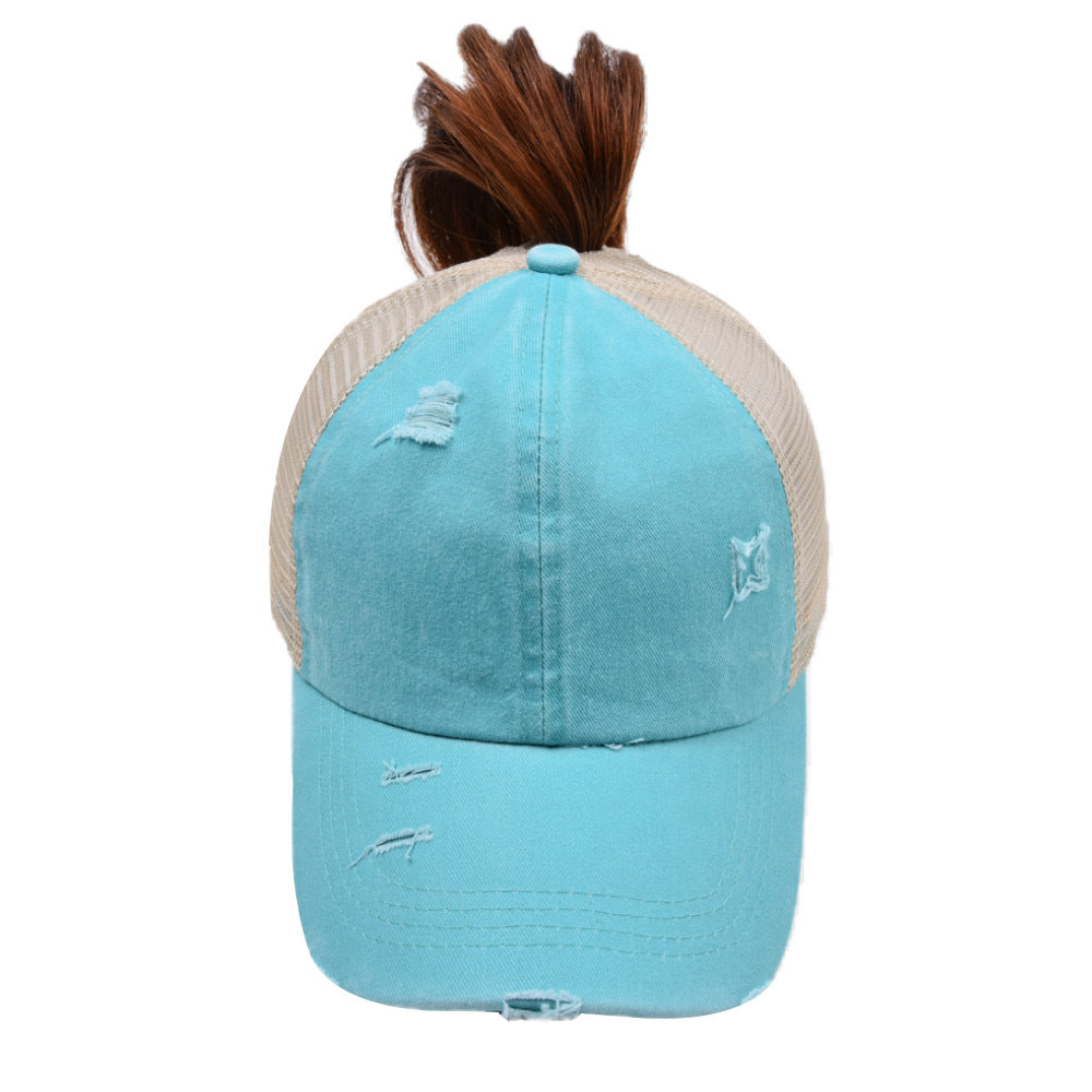 Wholesale Cotton Washed Cross Ponytail Baseball Cap
